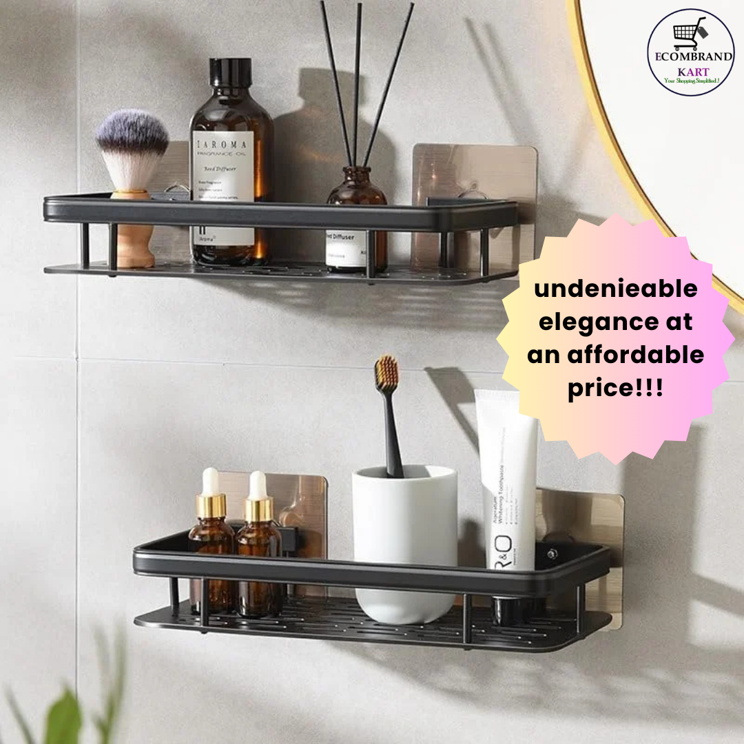 Multipurpose Self-Adhesive Aluminium Bathroom Wall Mounted Storage Organizer Shelf Holder/Rack/Bathroom Accessories (Pack of 2, Black)