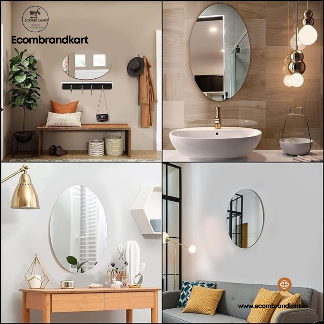 🔮 Reflect Elegance! Self Adhesive Acrylic Wall Mirror Stickers| Oval & Square Mirror Pack for a Stunning Look 🔮(Pack of 2)