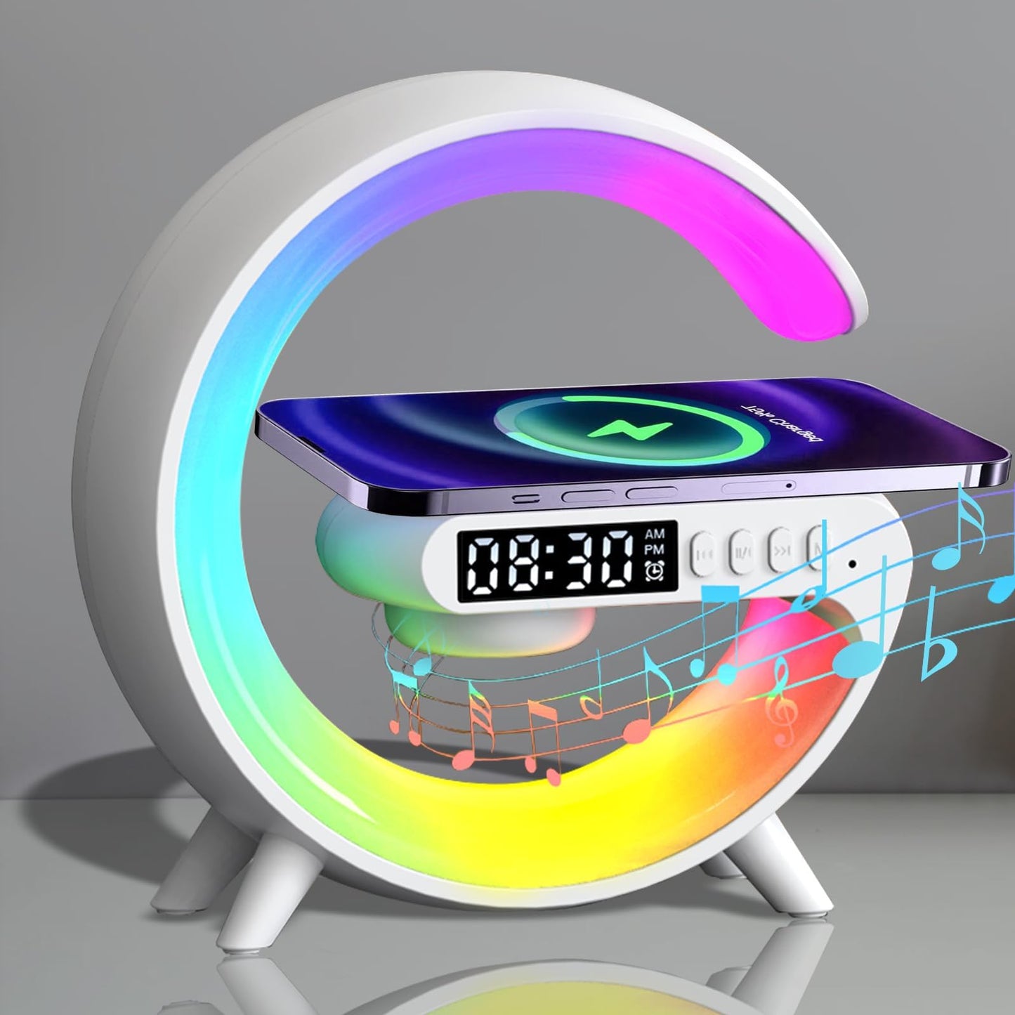 Smart LED Table Lamp,15W Wireless Charging Speaker Alarm Clock for Bedside Lamp,Night Light and Bluetooth Speaker Atmosphere Lamp for Bedroom