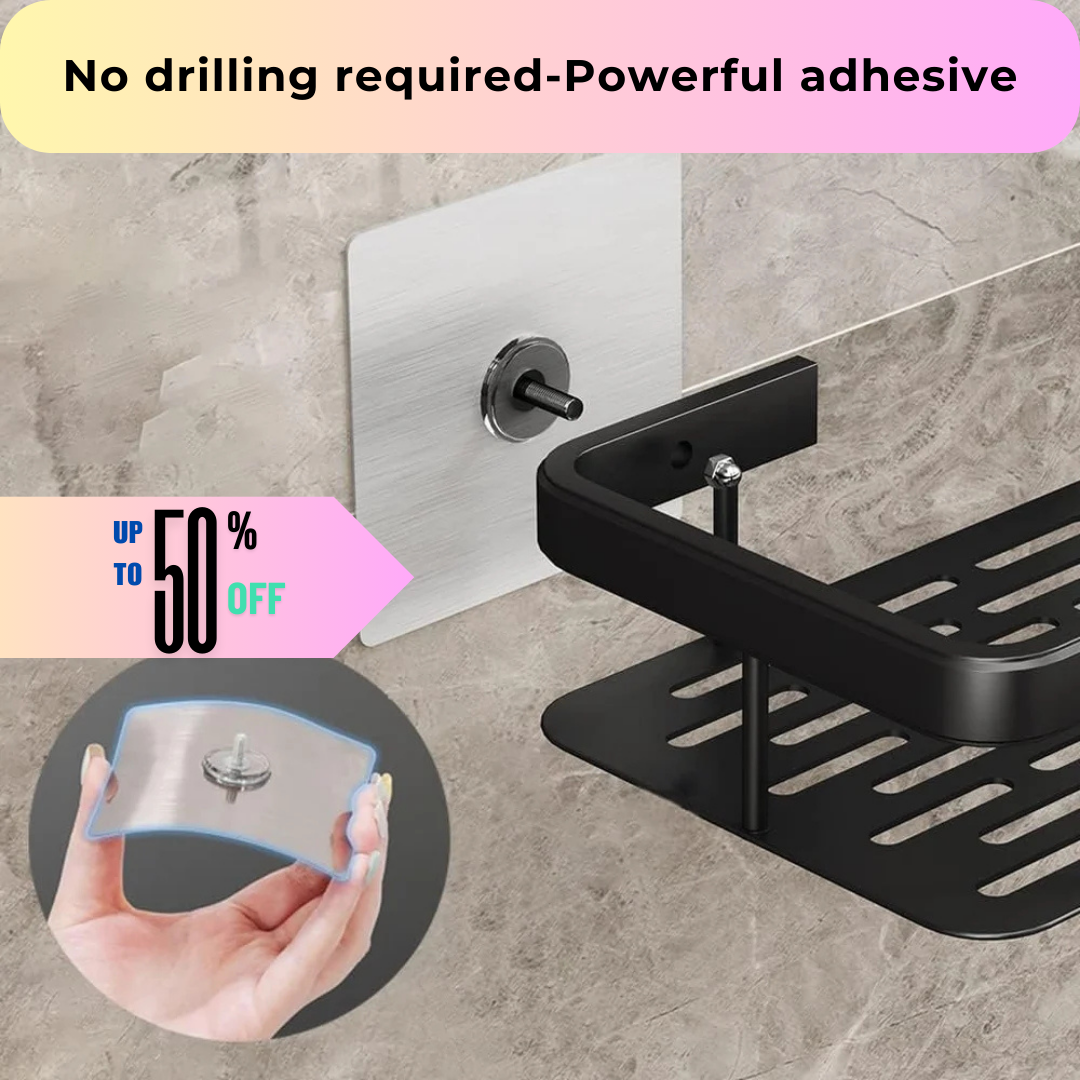 Multipurpose Self-Adhesive Aluminium Bathroom Wall Mounted Storage Organizer Shelf Holder/Rack/Bathroom Accessories (Pack of 2, Black)