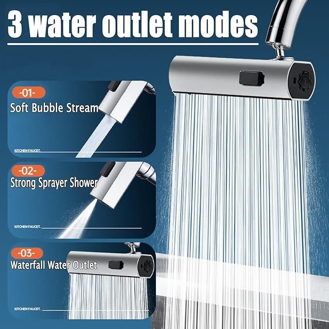 3 in 1 360 Degree Waterfall Kitchen Faucet, Touch Faucet, Extender for Kitchen Sink