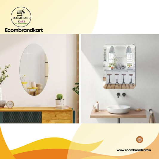 🔮 Reflect Elegance! Self Adhesive Acrylic Wall Mirror Stickers| Oval & Square Mirror Pack for a Stunning Look 🔮(Pack of 2)