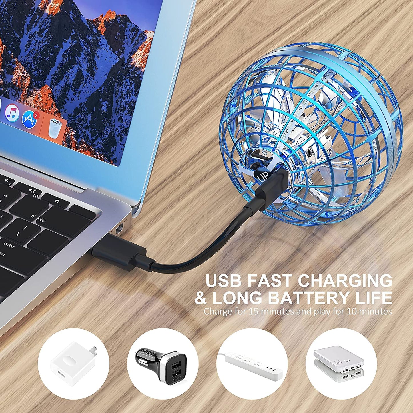 Flying Ball: Globe Shape Magic Controller Mini Ball with RGB Lights Spinner, 360° Rotating Spinning UFO Toy - Safe for Kids & Adults (Multicolor)